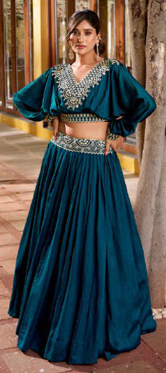 Blue color Ready to Wear Lehenga in Silk fabric with Embroidered, Sequence, Thread work