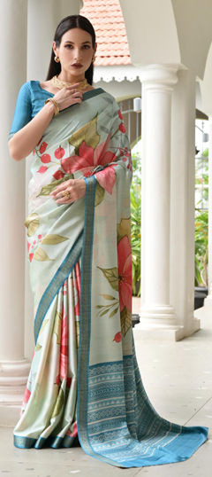 Multicolor color Saree in Satin Silk fabric with Printed, Weaving, Zari work