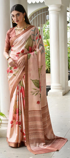 Multicolor color Saree in Satin Silk fabric with Printed, Weaving, Zari work