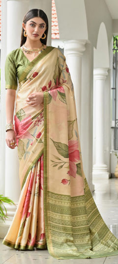 Multicolor color Saree in Satin Silk fabric with Printed, Weaving, Zari work