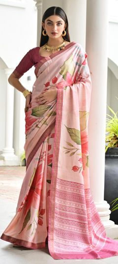 Multicolor color Saree in Satin Silk fabric with Printed, Weaving, Zari work