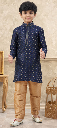 Blue color Boys Kurta Pyjama in Jacquard fabric with Weaving work