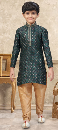 Green color Boys Kurta Pyjama in Jacquard fabric with Weaving work