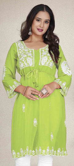 Green color Kurti in Georgette fabric with Embroidered, Thread work