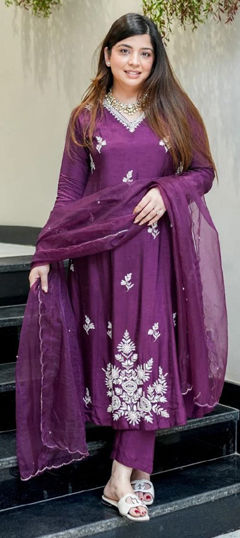Pink and Majenta color Salwar Kameez in Muslin fabric with Embroidered, Sequence work