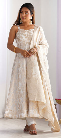 White and Off White color Salwar Kameez in Jacquard fabric with Embroidered, Resham, Sequence, Thread work
