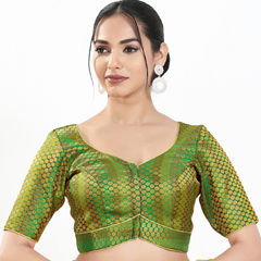 Green color Blouse in Brocade fabric with Weaving work