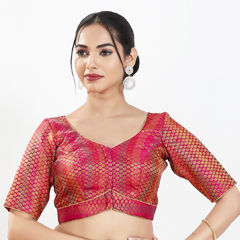 Pink and Majenta color Blouse in Brocade fabric with Weaving work