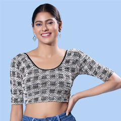 Black and Grey color Blouse in Jacquard fabric with Weaving work