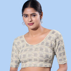 Black and Grey color Blouse in Jacquard fabric with Weaving work