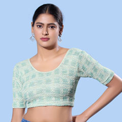 Green color Blouse in Jacquard fabric with Weaving work