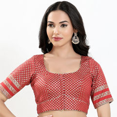 Red and Maroon color Blouse in Brocade fabric with Weaving work