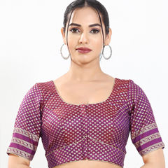 Purple and Violet color Blouse in Brocade fabric with Weaving work