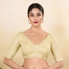 Gold color Blouse in Net fabric with Embroidered, Sequence, Thread work