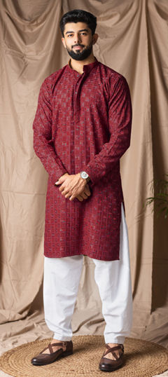 Purple and Violet color Kurta Pyjamas in Rayon, Viscose fabric with Embroidered, Resham, Thread work