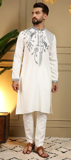 White and Off White color Kurta Pyjamas in Viscose fabric with Embroidered, Sequence work