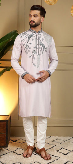 Purple and Violet color Kurta Pyjamas in Viscose fabric with Embroidered, Sequence work