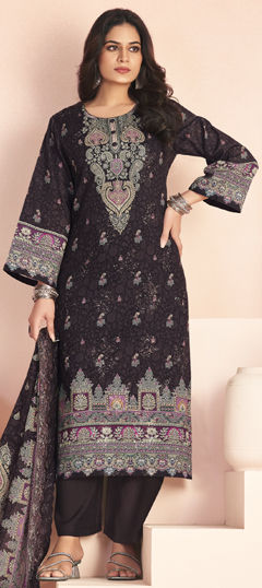 Beige and Brown color Salwar Kameez in Cotton, Lawn fabric with Digital Print, Floral, Resham, Thread work