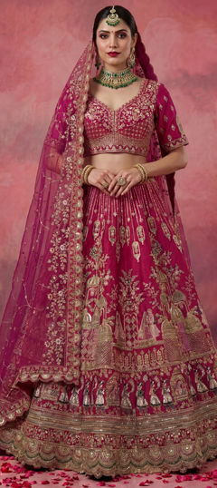 Pink and Majenta color Lehenga in Silk fabric with Embroidered, Sequence, Stone, Thread, Zari work