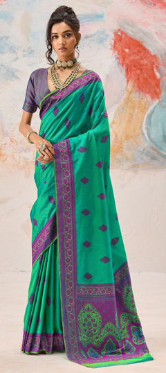 Green color Saree in Kanjeevaram Silk fabric with Weaving work