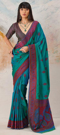 Blue color Saree in Kanjeevaram Silk fabric with Weaving work
