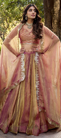 Multicolor color Lehenga in Silk fabric with Embroidered, Sequence, Thread work