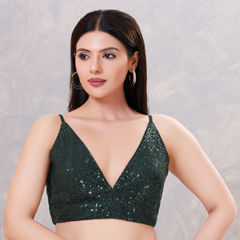 Green color Blouse in Polyester Silk fabric with Sequence work