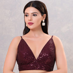 Red and Maroon color Blouse in Polyester Silk fabric with Sequence work