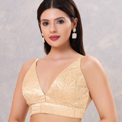 Gold color Blouse in Blended, Satin fabric with Thread work