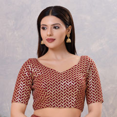 Red and Maroon color Blouse in Silk fabric with Sequence work