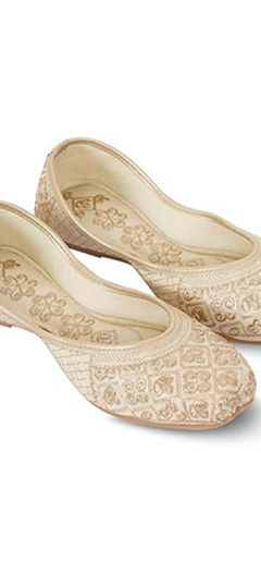 White and Off White color Women Shoes in Faux Leather fabric with Thread work