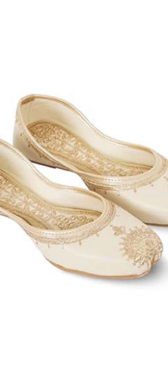 White and Off White color Women Shoes in Faux Leather fabric with Embroidered work