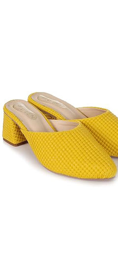 Yellow color Women Shoes in Duster Leather fabric with Bugle Beads work