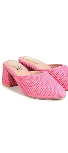 Pink and Majenta color Women Shoes in Duster Leather fabric with Bugle Beads work