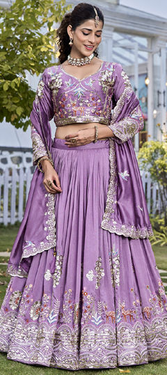 Purple and Violet color Ready to Wear Lehenga in Silk fabric with Embroidered, Resham, Sequence, Thread work