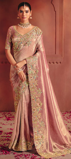 Pink and Majenta color Saree in Silk fabric with Embroidered, Lace, Resham, Sequence, Thread, Weaving, Zari work