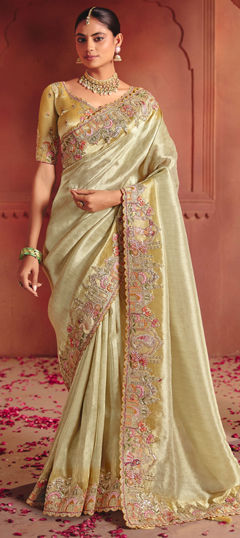 White and Off White color Saree in Silk fabric with Embroidered, Lace, Resham, Sequence, Thread, Weaving, Zari work