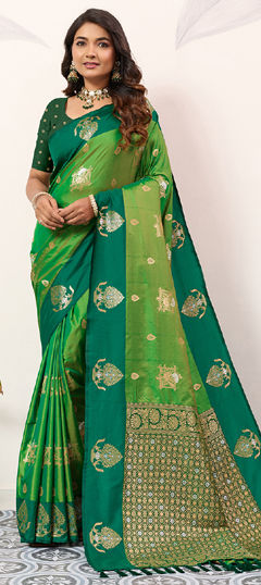 Green color Saree in Art Silk fabric with Weaving work