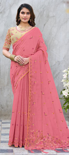 Pink and Majenta color Saree in Silk fabric with Embroidered, Resham, Thread work