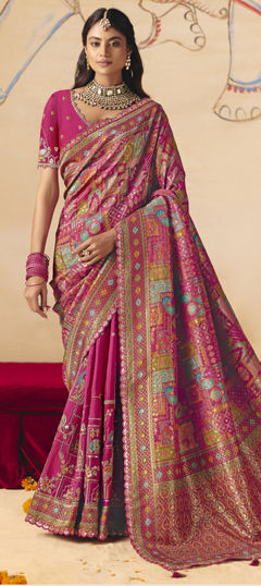 Pink and Majenta color Saree in Silk fabric with Sequence, Stone, Thread, Weaving work