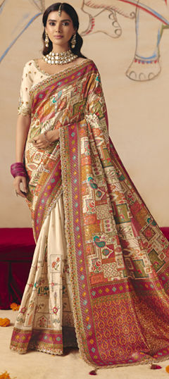 White and Off White color Saree in Silk fabric with Sequence, Stone, Thread, Weaving work
