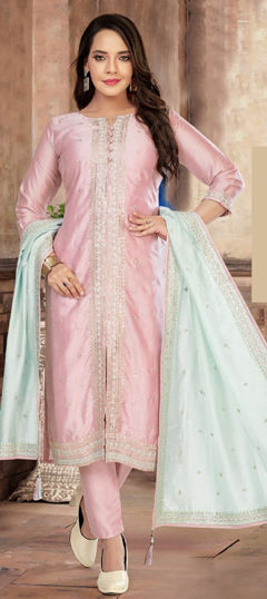 Pink and Majenta color Salwar Kameez in Silk fabric with Embroidered, Sequence, Thread work