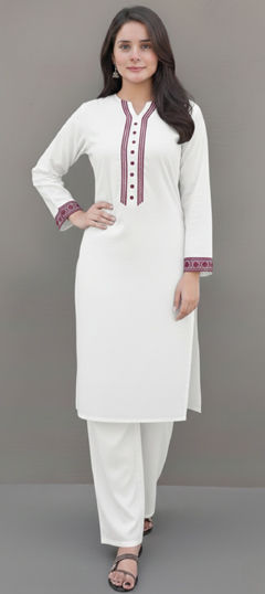 White and Off White color Salwar Kameez in Rayon fabric with Embroidered, Thread work