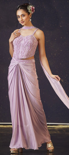 Pink and Majenta color Long Lehenga Choli in Silk fabric with Bugle Beads, Sequence work