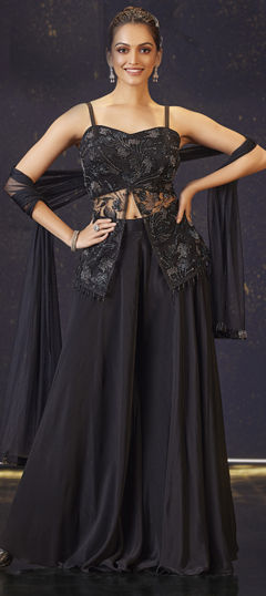 Black and Grey color Salwar Kameez in Net fabric with Cut Dana, Sequence work