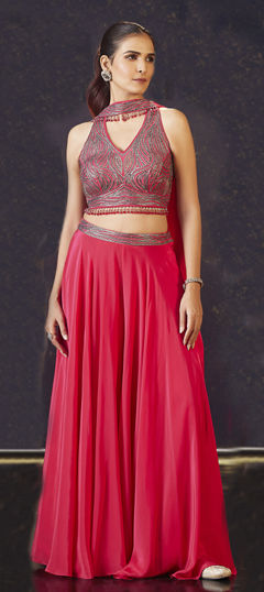 Pink and Majenta color Salwar Kameez in Georgette fabric with Bugle Beads work