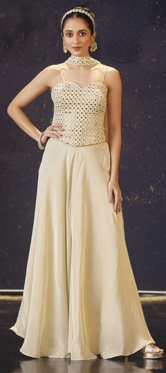 White and Off White color Salwar Kameez in Georgette fabric with Cut Dana, Mirror work