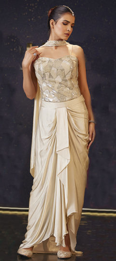 Beige and Brown color Long Lehenga Choli in Georgette fabric with Cut Dana, Sequence work