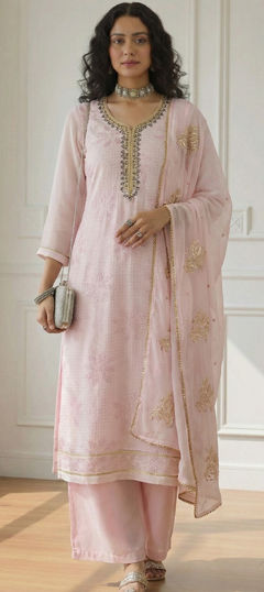 Pink and Majenta color Salwar Kameez in Georgette fabric with Embroidered, Sequence, Thread work