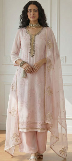 Pink and Majenta color Salwar Kameez in Georgette fabric with Embroidered, Sequence work
